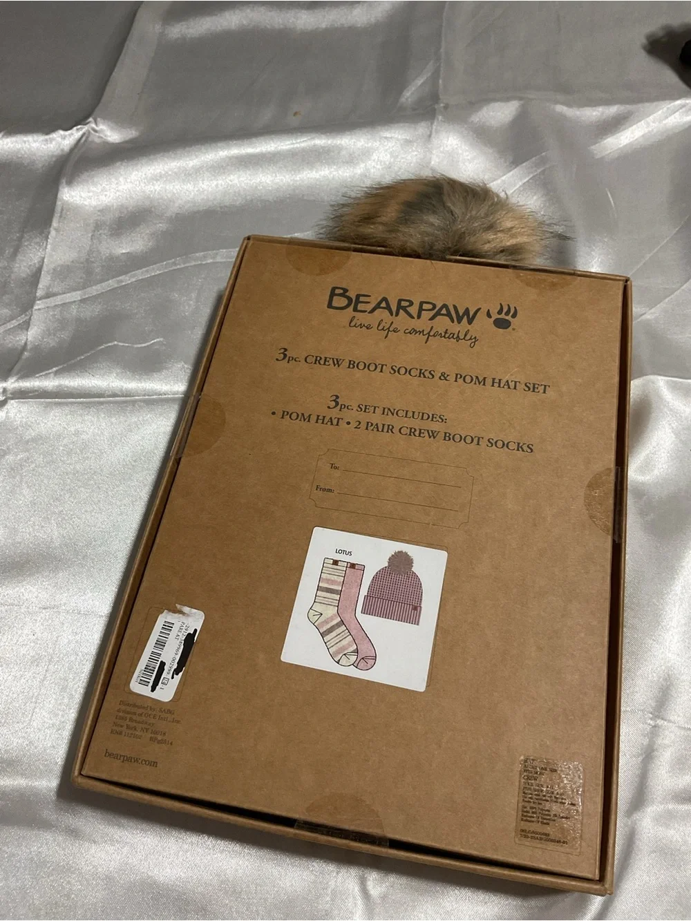 BearPaw Pink Pom Knit Hat with Matching Crew Socks Set